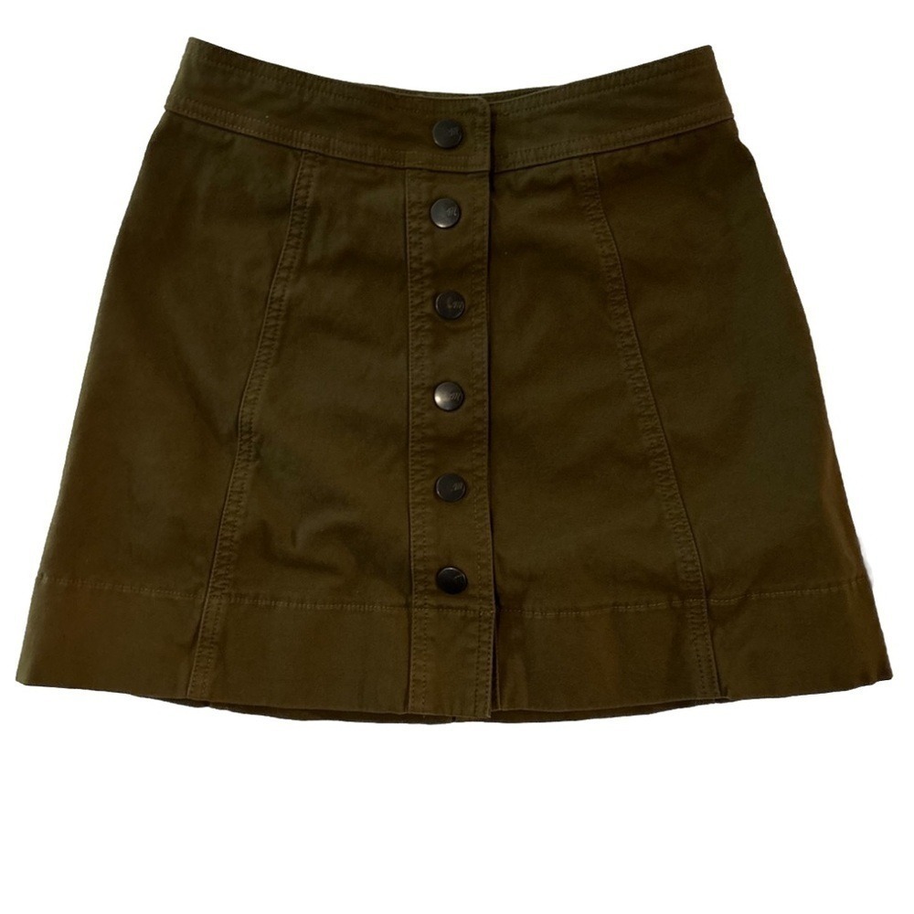 Madewell Womens 00 Olive Green Canvas Button Front Mini Skirt Utility Military